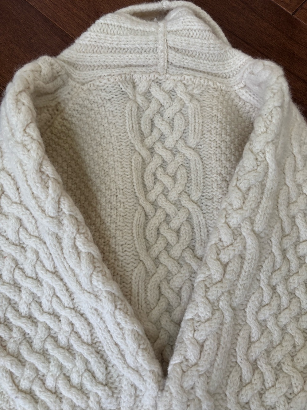 Aran Sweater Market Cream Cable Knit Shawl Collar Toggle Sweater - Picture 5 of 8